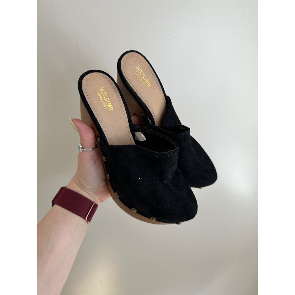 Mossimo Platform Clog Mules Women 6.5 Black Studded Retro 70s Boho Block Heel